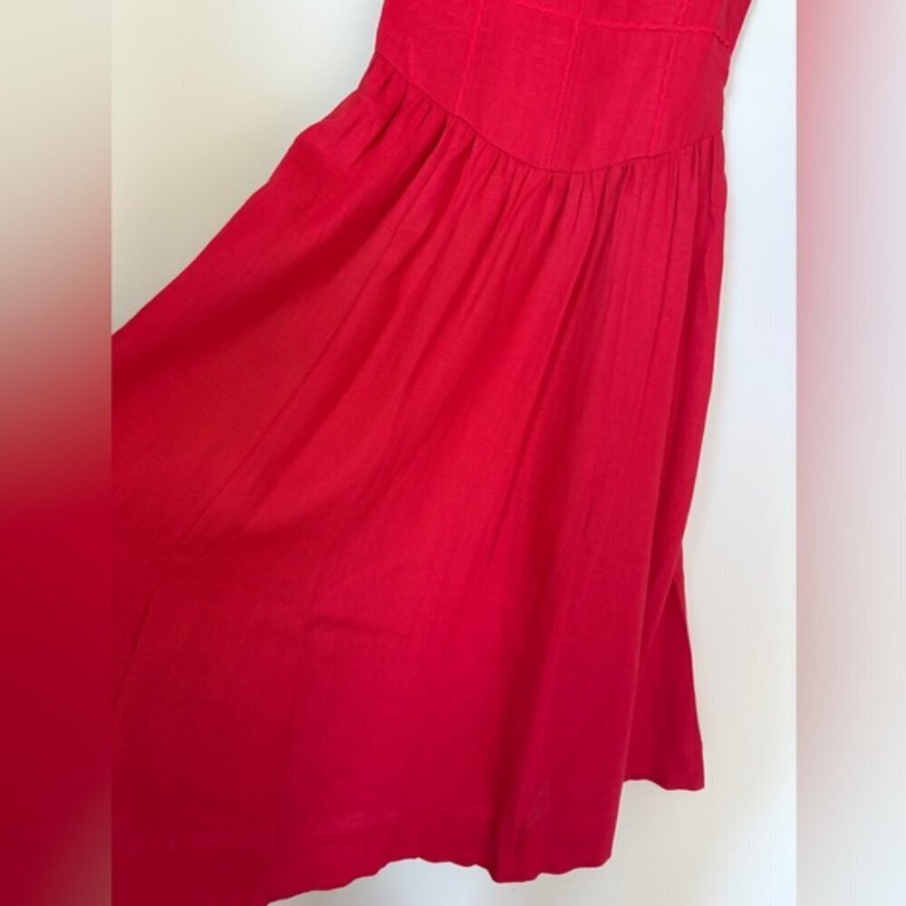 Reformation Katarin Linen Midi Dress Lipstick Red Lace Detail | US 2 UK 6 - Picture 14 of 14